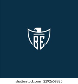 BE initial monogram logo for shield with eagle image vector design