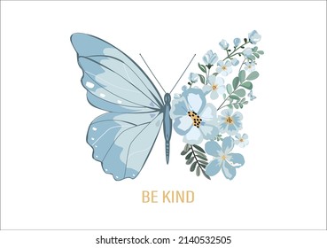be kind blue butterfly hand drawn design vector 