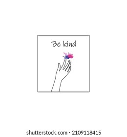  Sea una tarjeta amable, imprima o afiche. Palmita humana con mariposa. Ilustración cortés y amigable. Icono Vector limpio y minimalista para logotipo o marca. Diseño de estilo de línea.
