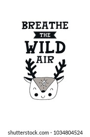 Be kind - Cute hand drawn nursery poster with animal character and lettering in scandinavian style. Kids vector illustration.