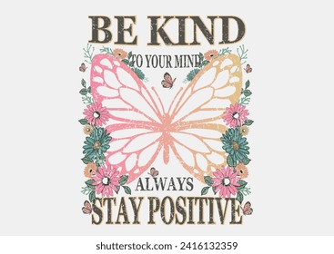 Be kind flowers butterfly design art