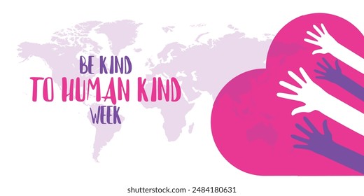 Be Kind To Humankind Week on august 25-31 with concept vector illustration some love and hand colorful and text isolated on blue background for commemorate Be Kind To Humankind Week. background,banner