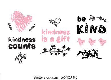 Be kind. Kindness counts. hand lettering illustration  set for your design