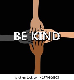 be kind lettering art vector, vector typography banner with hands, Charity Clipart, teamwork vector hands.