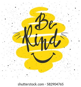 Be Kind lettering.  Hand drawn vector illustration, greeting card, design, logo.