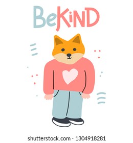 Be kind. Vector hand drawn illustrations for greeting card, t shirt, baby or kids wear, nursery, flyer, banner, print, stickers, posters design.