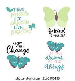 Be kind to yourself. Live positive Mental health quote. In october we wear green for mental health awareness. Hand lettering, psychology awareness. Handwritten positive self-care inspirational quote. 