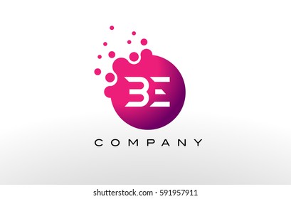 BE Letter Dots Logo Design with Creative Trendy Bubbles and Purple Magenta Colors.