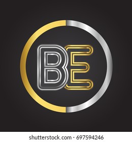 BE Letter logo in a circle. gold and silver colored. Vector design template elements for your business or company identity.