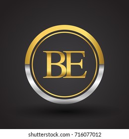 BE Letter logo in a circle, gold and silver colored. Vector design template elements for your business or company identity.