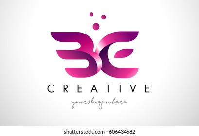 BE Letter Logo Design Template with Purple Colors and Dots