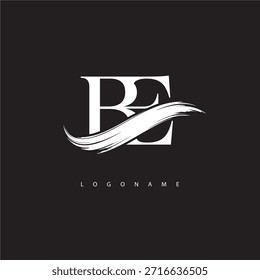 Logotipo del monograma de la letra del BE con la carrera del cepillo para la identidad moderna de la marca