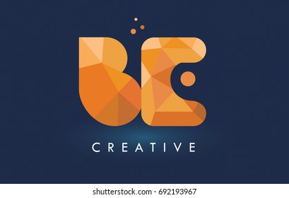 BE Letter With Origami Triangles Logo. Creative Yellow Orange Origami Design Letters.