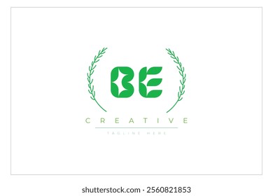 BE letters eco logo with leaf. Fresh nature and healthy leaf logo design.