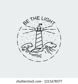 Be the light. Vintage illustration of thin line sea beacon icon. Vector bird graphic design logo, print, label, badge, sticker, emblem, sign, identity.