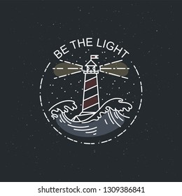 Be the light. Vintage illustration of thin line sea beacon icon. Vector bird graphic design logo, print, label, badge, sticker, emblem, sign, identity.