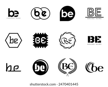 BE logo company template. Letter b and e logotype. Set different classic serif lettering and modern bold text with design elements. Initial font typography. Collection trendy business identity.