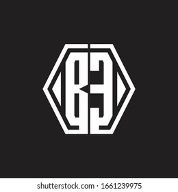 BE Logo monogram with hexagon line rounded design template