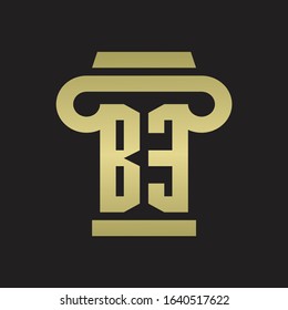 BE Logo monogram with pillar style design template with gold colors