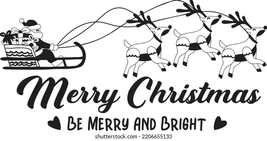 be merry and bright lettering and quote illustration isolated on background
