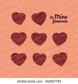'Be Mine Forever' Happy Valentine's Day Romantic Postcard. Love Card with hearts. Lovely flyer with hearts. Grunge backdrop with scratches. Seamless pattern.