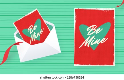 Be Mine greeting card design in retro style for Valentine's Day celebration concept.