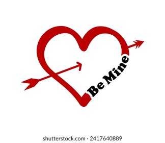 Be Mine, Heart Shape With Arrow, Valentines Day, Valentine T shirt Design Vector, Wedding Sign, 