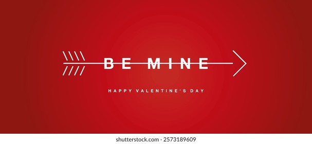 Be mine message pierced by an arrow. Happy Valentine's Day greeting card on red background