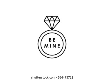 Be Mine. Propose Day. Elegant Diamond Ring Line Art Design.