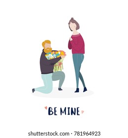 Be Mine! St Valentine's greeting card. Couple in love. Colored vector illustration