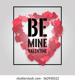 Be mine Valentine! Abstract background with ribbon and flying snowflakes and hearts to the Day of St. Valentine. Stock vector.