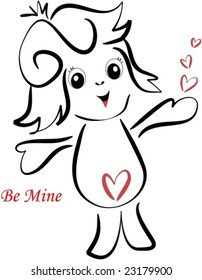 Be Mine Valentine Girl Vector