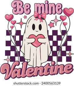 Be Mine Valentine Retro Boo Valentine's Day Ghost T shirt Design