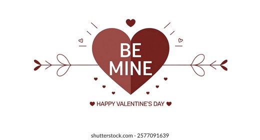 BE MINE valentine's day creative banner, minimalistic flat vector illustration, plain background