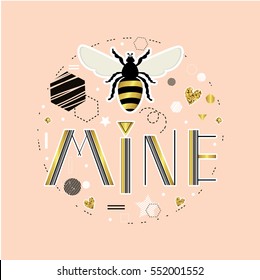 Be mine. Valentine's day. Cute vector illustration with lettering. Card in scandinavian style