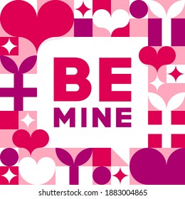 Be mine. Valentine's day romantic poster. 14 February banner template. Vector calligraphic inscription for invitation and greeting cards, prints, t-short, gifts and social media. 