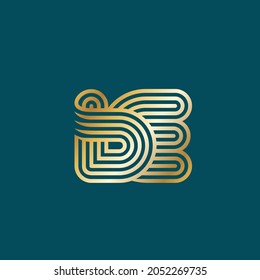 BE monogram logo.Letter b, letter e typographic icon.Lettering sign.Alphabet initials.Golden characters for company branding.Shiny emblem shape.Modern, design, corporate, geometric, web style.