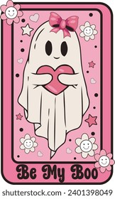 Be My Boo Retro Valentine Girl Ghost Valentine's Day T shirt Design