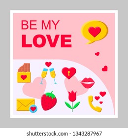 Be my love social media posts mockup. Romantic relationships. Advertising web banner design template. Social media booster, content layout. Isolated promotion border, frame with headlines, flat icons