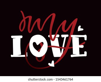 Be my Love - Love you - Valentines day - cute hand drawn doodle lettering postcard