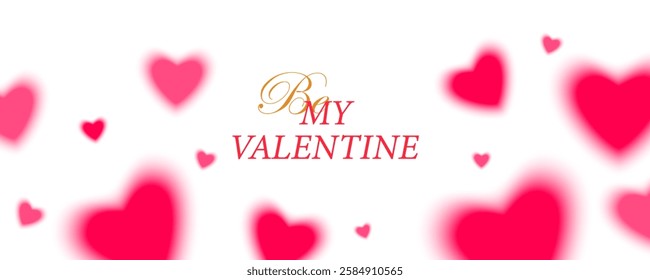 Be my Valentine banner with red hearts on a white background