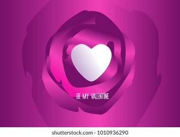 be my valentine, beautiful greeting card with heart and pink flower background