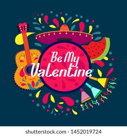 be my valentine, beautiful greeting card background or banner with colorful summer theme. design illustration