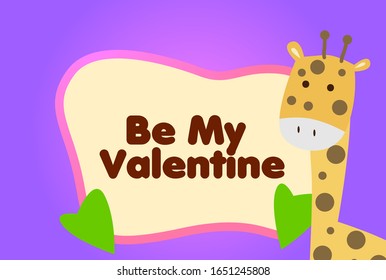 be my valentine, beautiful greeting card background or template banner with cute baby animal character theme. vector design illustration