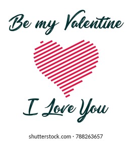 Be My Valentine calligraphy text Valentine's Day trendy vector vintage with heart decoration on burst background