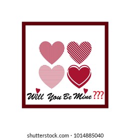 Be my valentine card with hearts and red frame