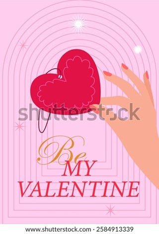 Be my Valentine card with red hearts on hand. Greeting card for St.Valentine's day.