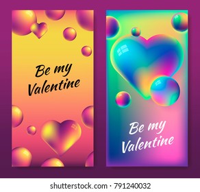 Be my Valentine. Colorful abstract background set with rainbow heart and bright bubbles. Romantic illustration is great for invitation, card, product packaging, poster, label, banners. 