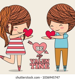 be my valentine couple giving hearts love gift