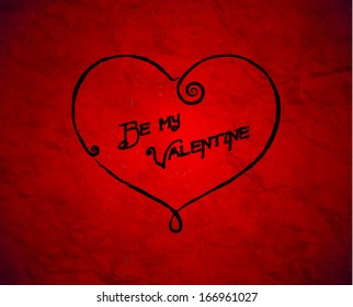 Be my Valentine drawn card on red paper